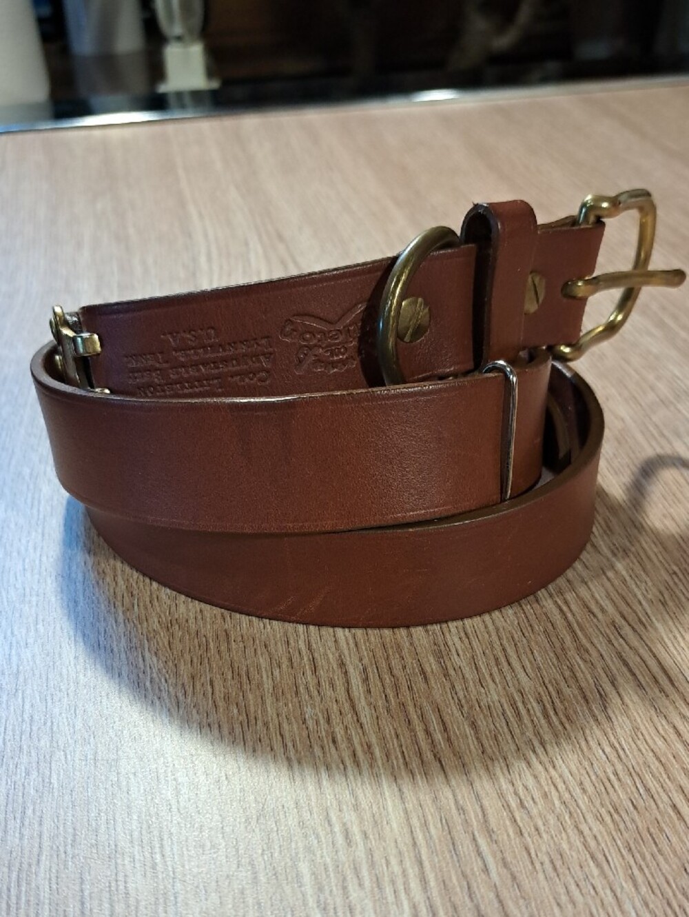 Colonel Littleton  Brown Bridle Leather And Brass Adjustable Belt.